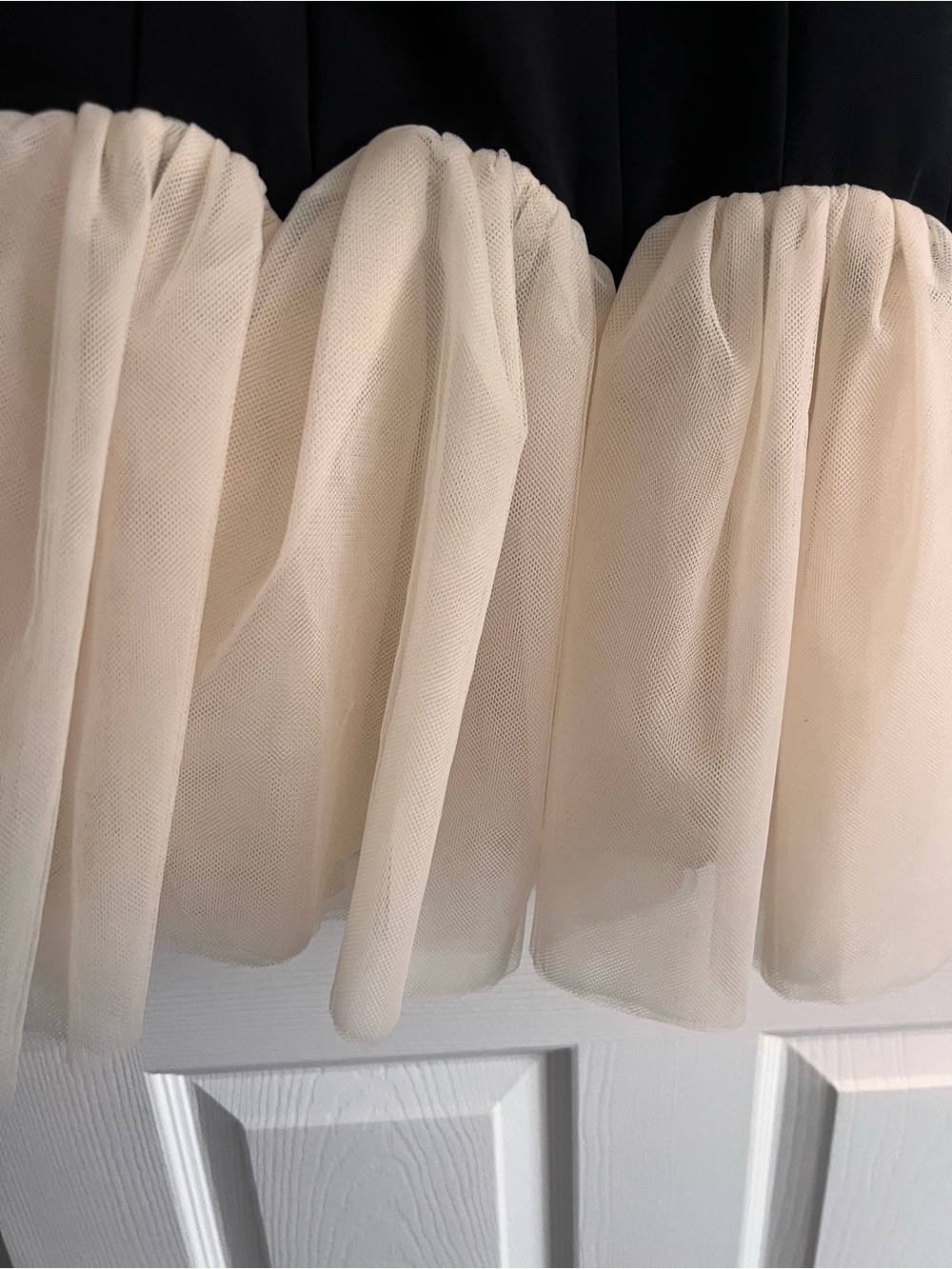 Lovers + Friends Black Off-Shoulder Mini Dress with Cream Tulle Hem - Picture 6 of 8